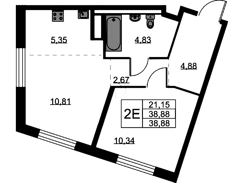 1-комнатная квартира 38.88 м², 8/9 эт., ЖК «Квартал Лаголово»